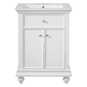 English Elm 24 Inch French Country Bathroom Vanity with Ceramic Sink Soft Close Cabinet and Gold Knobs White N710P446538K