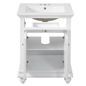 English Elm 24 Inch French Country Bathroom Vanity with Ceramic Sink Soft Close Cabinet and Gold Knobs White N710P446538K