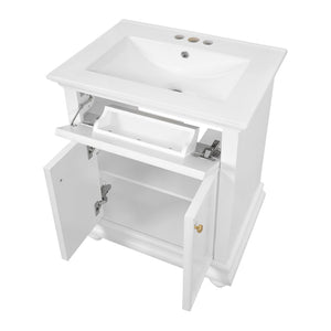 English Elm 24 Inch French Country Bathroom Vanity with Ceramic Sink Soft Close Cabinet and Gold Knobs White N710P446538K