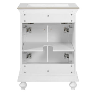 English Elm 24 Inch French Country Bathroom Vanity with Ceramic Sink Soft Close Cabinet and Gold Knobs White N710P446538K