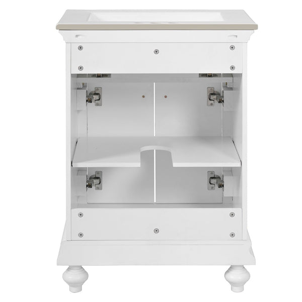 English Elm 24 Inch French Country Bathroom Vanity with Ceramic Sink Soft Close Cabinet and Gold Knobs White N710P446538K