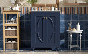 English Elm 24 Inch French Country Bathroom Vanity with Carved Legs Ceramic Sink and Soft Close Door Blue N710P448316C