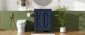 English Elm 24 Inch French Country Bathroom Vanity with Carved Legs Ceramic Sink and Soft Close Door Blue N710P448316C
