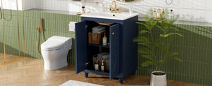 English Elm 24 Inch French Country Bathroom Vanity with Carved Legs Ceramic Sink and Soft Close Door Blue N710P448316C