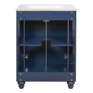 English Elm 24 Inch French Country Bathroom Vanity with Carved Legs Ceramic Sink and Soft Close Door Blue N710P448316C