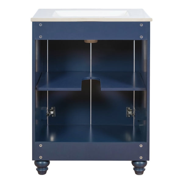 English Elm 24 Inch French Country Bathroom Vanity with Carved Legs Ceramic Sink and Soft Close Door Blue N710P448316C