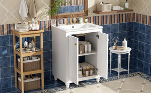 English Elm 24 Inch French Country Bathroom Vanity with Carved Legs Ceramic Sink and Soft Close Door White N710P448316K
