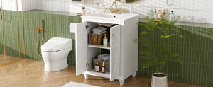 English Elm 24 Inch French Country Bathroom Vanity with Carved Legs Ceramic Sink and Soft Close Door White N710P448316K