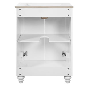 English Elm 24 Inch French Country Bathroom Vanity with Carved Legs Ceramic Sink and Soft Close Door White N710P448316K