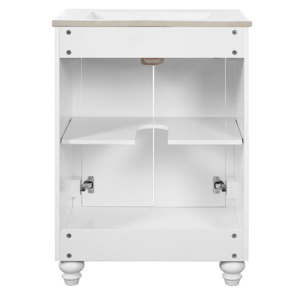 English Elm 24 Inch French Country Bathroom Vanity with Carved Legs Ceramic Sink and Soft Close Door White N710P448316K