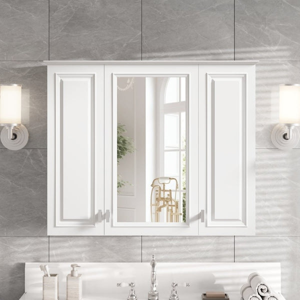 English Elm 35 Inch Wall Mounted Medicine Cabinet with Mirror Door and Five Adjustable Shelves N710P448319K