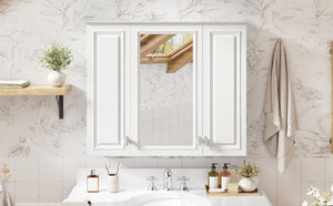 English Elm 35 Inch Wall Mounted Medicine Cabinet with Mirror Door and Five Adjustable Shelves N710P448319K