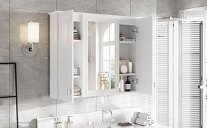 English Elm 35 Inch Wall Mounted Medicine Cabinet with Mirror Door and Five Adjustable Shelves N710P448319K