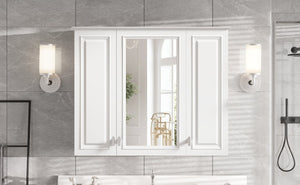 English Elm 35 Inch Wall Mounted Medicine Cabinet with Mirror Door and Five Adjustable Shelves N710P448319K