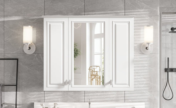 English Elm 35 Inch Wall Mounted Medicine Cabinet with Mirror Door and Five Adjustable Shelves N710P448319K