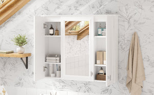 English Elm 35 Inch Wall Mounted Medicine Cabinet with Mirror Door and Five Adjustable Shelves N710P448319K