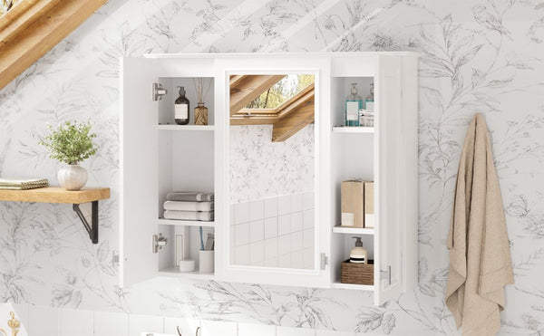 English Elm 35 Inch Wall Mounted Medicine Cabinet with Mirror Door and Five Adjustable Shelves N710P448319K