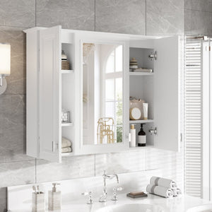 English Elm 35 Inch Wall Mounted Medicine Cabinet with Mirror Door and Five Adjustable Shelves N710P448319K