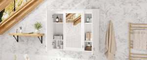 English Elm 35 Inch Wall Mounted Medicine Cabinet with Mirror Door and Five Adjustable Shelves N710P448319K
