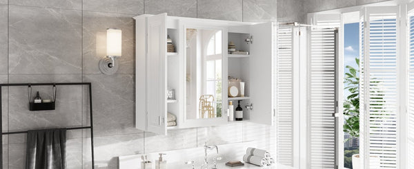 English Elm 35 Inch Wall Mounted Medicine Cabinet with Mirror Door and Five Adjustable Shelves N710P448319K