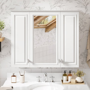 English Elm 35 Inch Wall Mounted Medicine Cabinet with Mirror Door and Five Adjustable Shelves N710P448319K