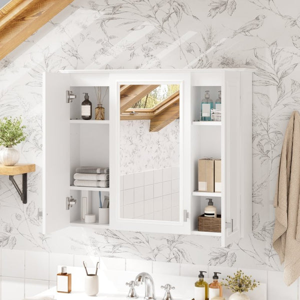 English Elm 35 Inch Wall Mounted Medicine Cabinet with Mirror Door and Five Adjustable Shelves N710P448319K
