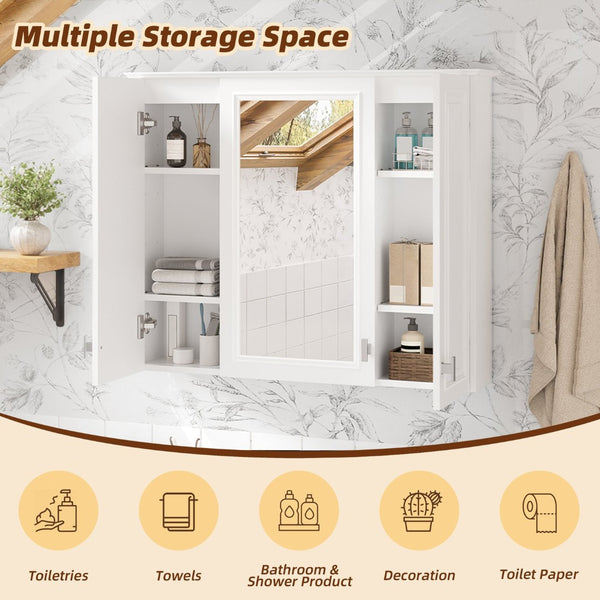 English Elm 35 Inch Wall Mounted Medicine Cabinet with Mirror Door and Five Adjustable Shelves N710P448319K
