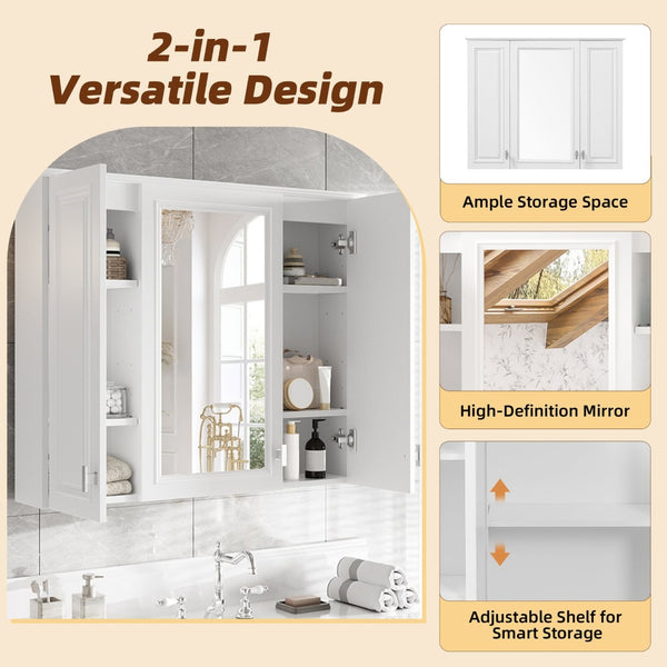 English Elm 35 Inch Wall Mounted Medicine Cabinet with Mirror Door and Five Adjustable Shelves N710P448319K