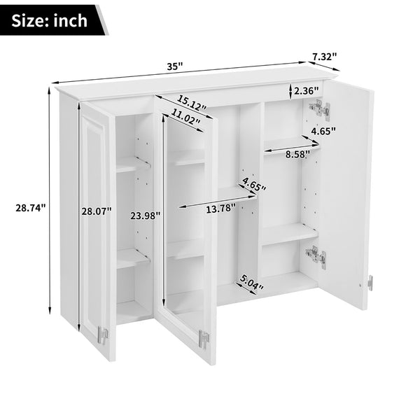English Elm 35 Inch Wall Mounted Medicine Cabinet with Mirror Door and Five Adjustable Shelves N710P448319K