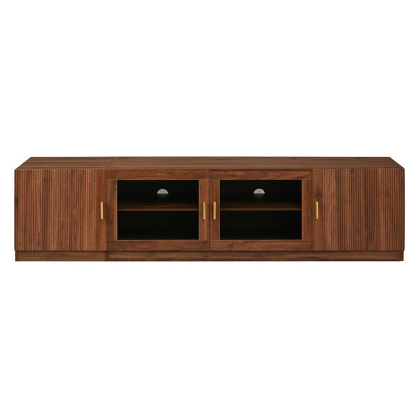 English Elm 74" Walnut Media Console with Fluted Glass Doors Led Lighting for Tvs up to 85 Inches N710P454863P