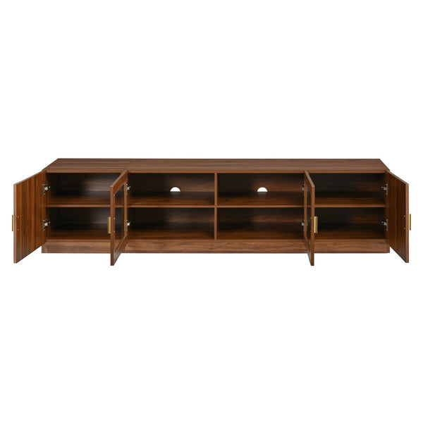 English Elm 74" Walnut Media Console with Fluted Glass Doors Led Lighting for Tvs up to 85 Inches N710P454863P