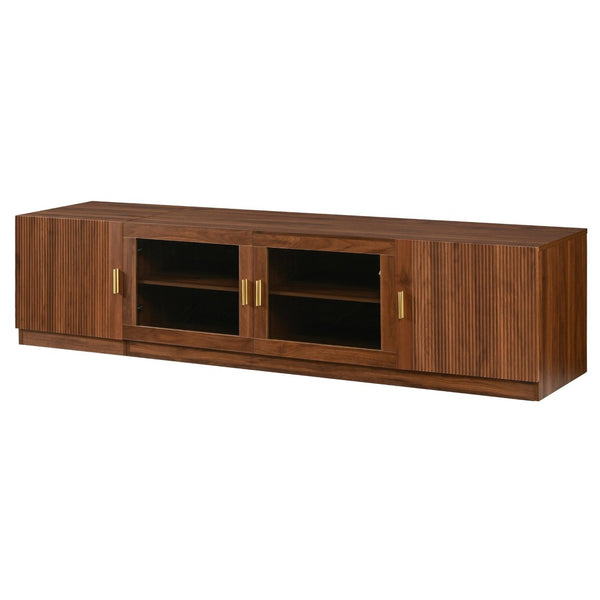English Elm 74" Walnut Media Console with Fluted Glass Doors Led Lighting for Tvs up to 85 Inches N710P454863P