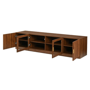 English Elm 74" Walnut Media Console with Fluted Glass Doors Led Lighting for Tvs up to 85 Inches N710P454863P