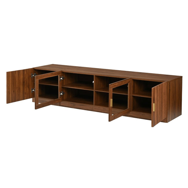 English Elm 74" Walnut Media Console with Fluted Glass Doors Led Lighting for Tvs up to 85 Inches N710P454863P