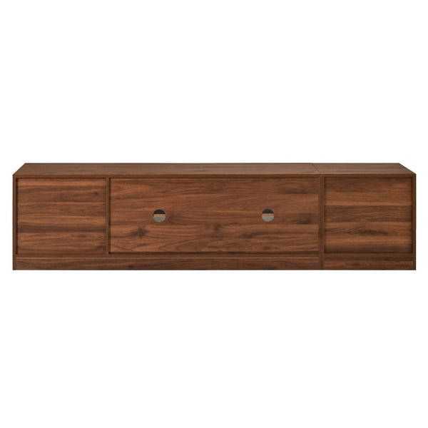 English Elm 74" Walnut Media Console with Fluted Glass Doors Led Lighting for Tvs up to 85 Inches N710P454863P