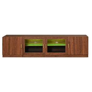 English Elm 74" Walnut Media Console with Fluted Glass Doors Led Lighting for Tvs up to 85 Inches N710P454863P