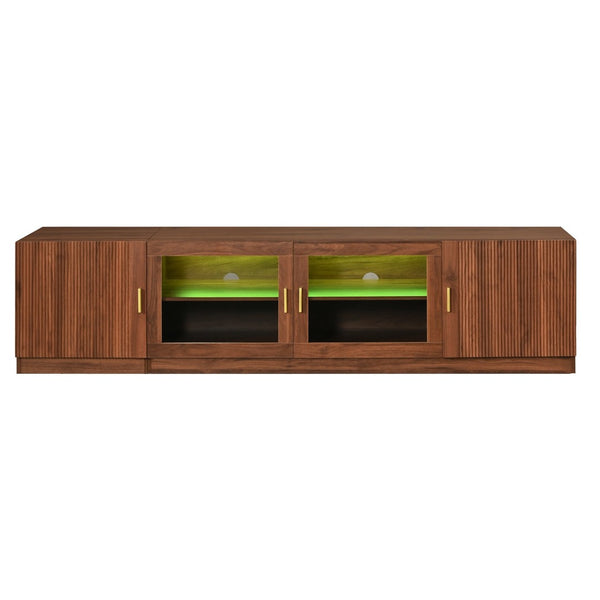 English Elm 74" Walnut Media Console with Fluted Glass Doors Led Lighting for Tvs up to 85 Inches N710P454863P