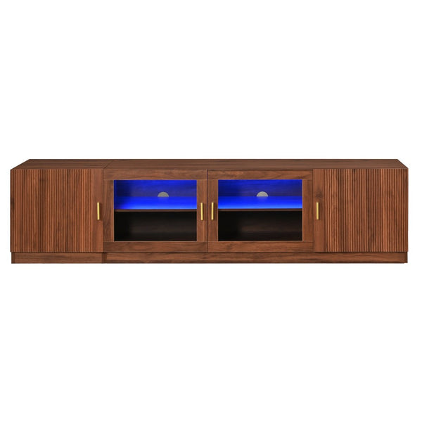 English Elm 74" Walnut Media Console with Fluted Glass Doors Led Lighting for Tvs up to 85 Inches N710P454863P