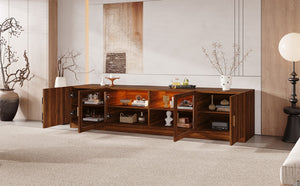 English Elm 74" Walnut Media Console with Fluted Glass Doors Led Lighting for Tvs up to 85 Inches N710P454863P