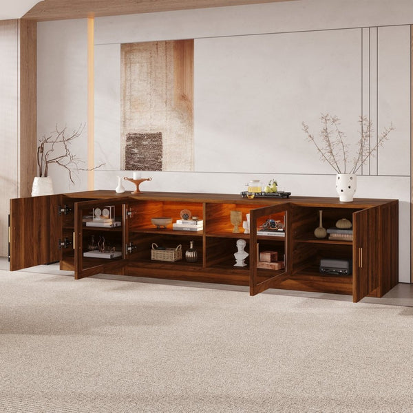 English Elm 74" Walnut Media Console with Fluted Glass Doors Led Lighting for Tvs up to 85 Inches N710P454863P
