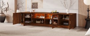 English Elm 74" Walnut Media Console with Fluted Glass Doors Led Lighting for Tvs up to 85 Inches N710P454863P