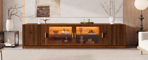 English Elm 74" Walnut Media Console with Fluted Glass Doors Led Lighting for Tvs up to 85 Inches N710P454863P