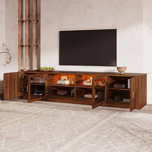 English Elm 74" Walnut Media Console with Fluted Glass Doors Led Lighting for Tvs up to 85 Inches N710P454863P