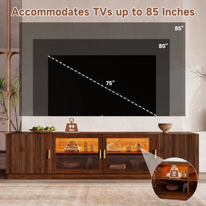 English Elm 74" Walnut Media Console with Fluted Glass Doors Led Lighting for Tvs up to 85 Inches N710P454863P