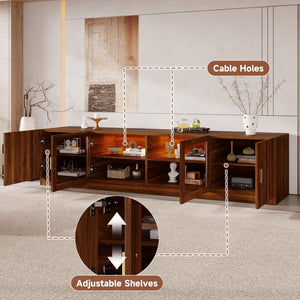 English Elm 74" Walnut Media Console with Fluted Glass Doors Led Lighting for Tvs up to 85 Inches N710P454863P