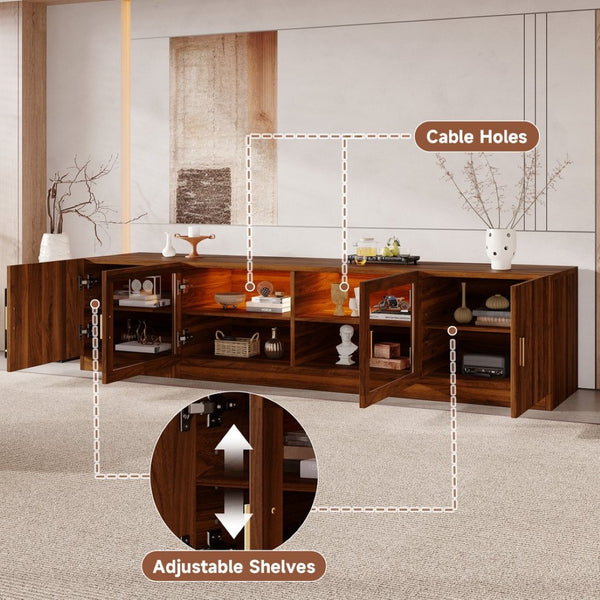 English Elm 74" Walnut Media Console with Fluted Glass Doors Led Lighting for Tvs up to 85 Inches N710P454863P
