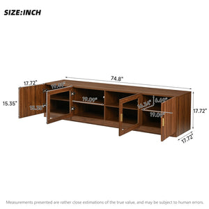 English Elm 74" Walnut Media Console with Fluted Glass Doors Led Lighting for Tvs up to 85 Inches N710P454863P