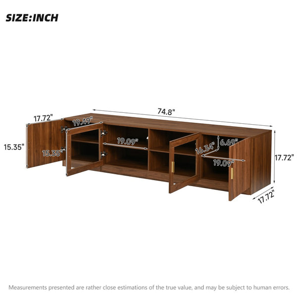 English Elm 74" Walnut Media Console with Fluted Glass Doors Led Lighting for Tvs up to 85 Inches N710P454863P