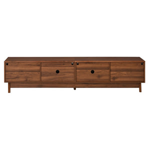 English Elm 78 Inch Walnut Entertainment Center with LED Lighting Glass Drawers and Rubberwood Legs N710P455091P