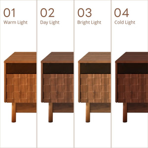 English Elm 78 Inch Walnut Entertainment Center with LED Lighting Glass Drawers and Rubberwood Legs N710P455091P